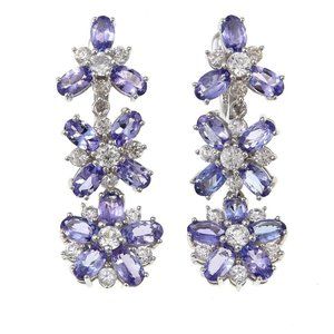 Colleen Lopez Tanzanite and White Zircon Flower Drop Earrings